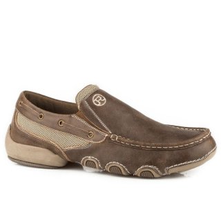 ROPER | MEN'S DRIVING MOC SLIP ON BOAT SHOE TWIN GORE BROWN VINTAGE LEATHER-TAN | STYLISH OUTLET
