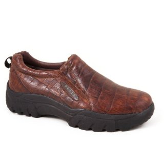 ROPER | MEN'S PERFORMANCE SLIP ON REDDISH BROWN EMBOSSED CROC LEATHER-BROWN | STYLISH OUTLET