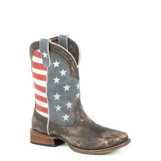 ROPER | MEN'S AMERICAN FLAG BOOT WITH DISTRESSED BROWN LEATHER-BROWN | STYLISH OUTLET