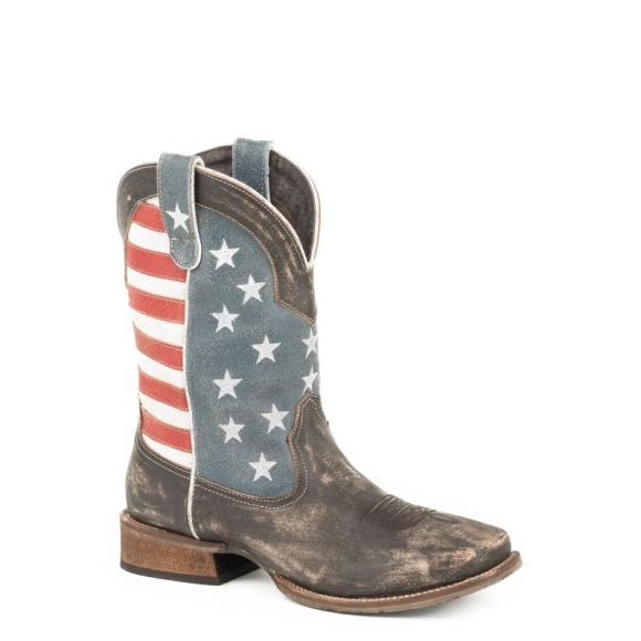 ROPER | MEN'S AMERICAN FLAG BOOT WITH DISTRESSED BROWN LEATHER-BROWN | STYLISH OUTLET