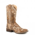 ROPER | WOMEN'S LEATHER COWBOY BOOT DISTRESSED BROWN WITH WITH ALL OVER EMBROIDERY-BROWN | STYLISH OUTLET