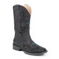 ROPER | WOMEN'S COWBOY BOOT VINTAGE BLACK FAUX LEATHER WITH CRYSTAL AND CROSS UNDERLAY DESIGN-BLACK | STYLISH OUTLET