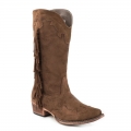 ROPER | WOMEN'S FASHION COWBOY BOOT BROWN FAUX LEATHER WITH SIDE FRINGE AND WING TIP AND CROWN OVERLAY-BROWN | STYLISH OUTLET