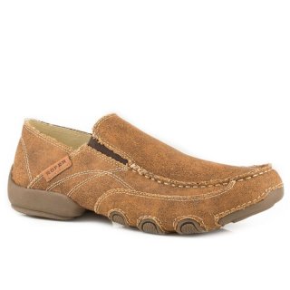 ROPER | MEN'S DRIVING MOC BROWN VINTAGE FABRIC WITH FABRIC WRAPPED SOLE-TAN | STYLISH OUTLET