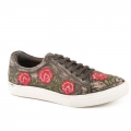 ROPER | WOMEN'S ATHLETIC LACE UP BROWN SANDED VINTAGE LEATHER ROSE EMBROIDERY-BROWN | STYLISH OUTLET