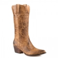 ROPER | WOMEN'S FASHION COWBOY BOOT BURNISHED TAN FAUX LEATHER WITH ALL OVER EMBROIDERY-TAN | STYLISH OUTLET