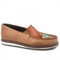 ROPER | WOMEN'S SLIP ON MOCCASIN TAN BURNISHED LEATHER WITH HANDTOOLED CACTUS VAMP-TAN | STYLISH OUTLET