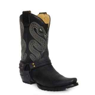 ROPER | MEN'S LEATHER CONCEALED CARRY HARNESS BOOT ALL OVER MATTE BLACK WITH SIDEWINDER EMBROIDERED ON UPPER-BLACK | STYLISH OUTLET