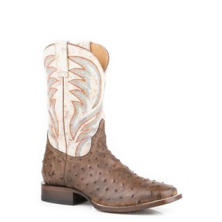 ROPER | MEN'S EMBOSSED VINTAGE TAN OSTRICH VAMP SQUARE TOE BOOT WITH WHITE LEATHER SHAFT-TAN | STYLISH OUTLET