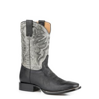ROPER | MEN'S BLACK LEATHER VAMP SQUARE TOE BOOT WITH GREY LEATHER SHAFT-BLACK | STYLISH OUTLET