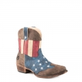 ROPER | WOMEN'S FASHION SHORTY BOOT BROWN WITH RED WHITE AND BLUE DISTRESSED FAUX LEATHER-BROWN | STYLISH OUTLET