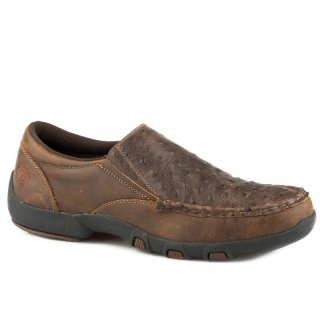 ROPER | MEN'S DRIVING MOC SLIP ON BOAT SHOE BROWN LEATHER EMBOSSED OSTRICH-BROWN | STYLISH OUTLET