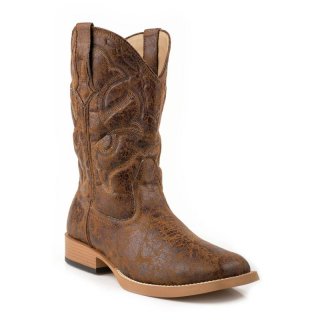 ROPER | MEN'S COWBOY BOOT VINTAGE FAUX LEATHER BROWN VAMP WITH BROWN STITCHED UPPER-TAN | STYLISH OUTLET