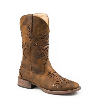 ROPER | WOMEN'S COGNAC FAUX LEATHER SQUARE TOE-BROWN | STYLISH OUTLET