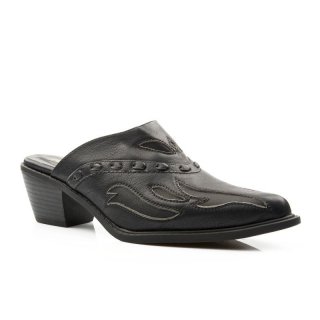ROPER | WOMEN'S FASHION MULE BLACK FAUX LEATHER WITH UNDERLAY-BLACK | STYLISH OUTLET