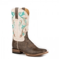 ROPER | WOMEN'S VINTAGE BROWN LEATHER VAMP BOOT WITH WHITE LEATHER SHAFT-BROWN | STYLISH OUTLET