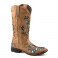 ROPER | WOMEN'S LEATHER FASHION SQ. TOE BOOT-TAN | STYLISH OUTLET