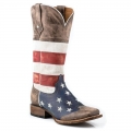 ROPER | WOMEN'S AMERICAN FLAG LEATHER TEXAS STAR COWBOY BOOT DISTRESSED BROWN RED WHITE AND BLUE-BROWN | STYLISH OUTLET
