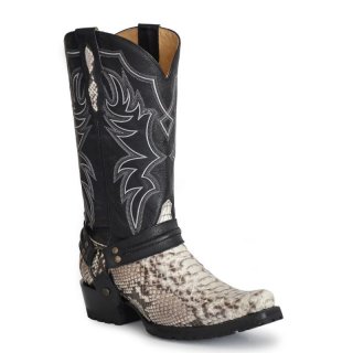 ROPER | MEN'S NATURAL WHITE PYTHON VAMP BANDIT TOE BOOT WITH BLACK SHAFT-WHITE | STYLISH OUTLET