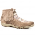 ROPER | WOMEN'S ANKLE DRIVING MOCASSIN TAN LEATHER WITH MULTI COLORED FABRIC AZTEC VAMP 2 EYELET LACE UP-TAN | STYLISH OUTLET