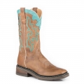 ROPER | WOMEN'S BURNISHED TAN LEATHER VAMP SHAFT BOOT WITH TURQUOISE CROWN-BROWN | STYLISH OUTLET