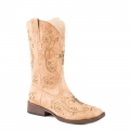ROPER | WOMEN'S COWBOY BOOT VINTAGE TAN FAUX LEATHER WITH INLAY CROSSES-TAN | STYLISH OUTLET