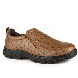 ROPER | MEN'S PERFORMANCE SLIP ON TAN FAUX LEATHER EMBOSSED OSTRICH-TAN | STYLISH OUTLET