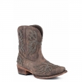 ROPER | WOMEN'S FASHION SHORTY BOOT BROWN FAUX LEATHER AND EAGLE OVERLAY-BROWN | STYLISH OUTLET