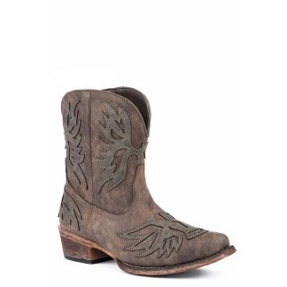 ROPER | WOMEN'S FASHION SHORTY BOOT BROWN FAUX LEATHER AND EAGLE OVERLAY-BROWN | STYLISH OUTLET