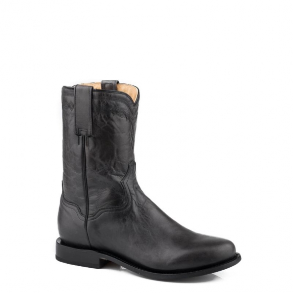 ROPER | MEN'S SHINY BLACK VAMP SHAFT ROPER TOE BOOT-BLACK | STYLISH OUTLET
