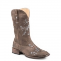 ROPER | WOMEN'S COWBOY BOOT BROWN FAUX LEATHER WITH METALLIC SILVER UNDERLAY-BROWN | STYLISH OUTLET