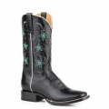 ROPER | WOMEN'S MARBLED BLACK LEATHER VAMP SHAFT BOOT WITH EMBROIDERED FLORAL SHAFT-BLACK | STYLISH OUTLET