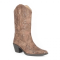 ROPER | WOMEN'S FASHION COWBOY BOOT TAN FAUX LEATHER WITH GLITTER UNDERLAY-BROWN | STYLISH OUTLET