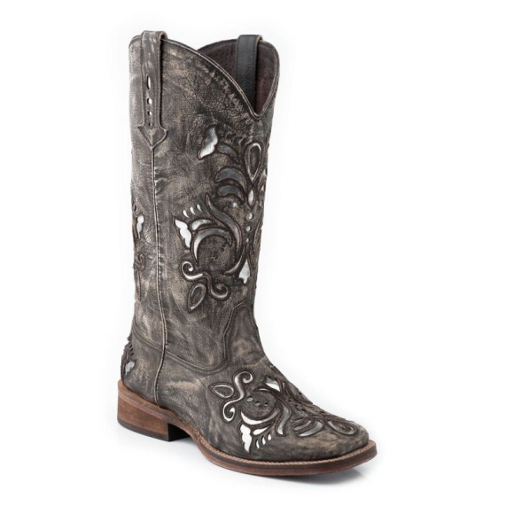 ROPER | WOMEN'S 12 IN LEATHER BOOT WITH UNDERAY ON VAMP AND SHAFT-TAN | STYLISH OUTLET