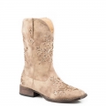 ROPER | WOMEN'S COWBOY BOOT VINTAGE BEIGE FAUX LEATHER WITH METALLIC GOLD UNDERLAY-TAN | STYLISH OUTLET