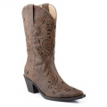 ROPER | WOMEN'S FASHION COWBOY BOOT BROWN FAUX LEATHER WITH BLACK GLITTER UNDERLAY-BROWN | STYLISH OUTLET