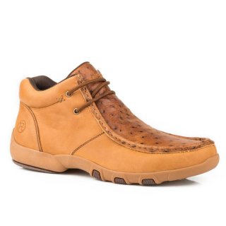 ROPER | MEN'S DRIVING MOC CHUKKA TAN VINTAGE LEATHER LEATHER EMBOSSED OSTRICH 2 EYELET LACE UP-TAN | STYLISH OUTLET