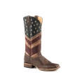 ROPER | WOMEN'S AMERICAN FLAG LEATHER COWBOY BOOT BURNISHED TAN RED WHITE AND BLUE-BROWN | STYLISH OUTLET