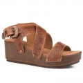 ROPER | WOMEN'S TAN TOOLED CROSS BAND STRAP WEDGE SANDAL-TAN | STYLISH OUTLET