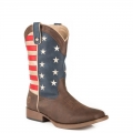 ROPER | MEN'S COWBOY BOOT FAUX BROWN LEATHER VAMP WITH AMERICAN FLAG UPPER-BROWN | STYLISH OUTLET