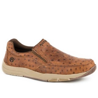 ROPER | MEN'S SWIFTER SOLE SLIP ON TAN VINTAGE COGNAC LEATHER EMBOSSED OSTRICH-TAN | STYLISH OUTLET