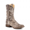 ROPER | WOMEN'S VINTAGE BROWN LEATHER VAMP SHAFT BOOT WITH FLOWER EMBROIDERY DESIGN-BROWN | STYLISH OUTLET