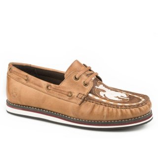 ROPER | WOMEN'S LACE UP MOCCASIN TOOLED BRONC RIDER ON VAMP-TAN | STYLISH OUTLET