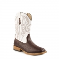 ROPER | MEN'S COWBOY BOOT FAUX LEATHER BROWN OSTRICH VAMP WITH WHITE STITCHED UPPER-BROWN | STYLISH OUTLET