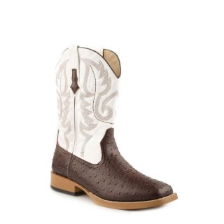 ROPER | MEN'S COWBOY BOOT FAUX LEATHER BROWN OSTRICH VAMP WITH WHITE STITCHED UPPER-BROWN | STYLISH OUTLET