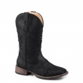 ROPER | WOMEN'S BLACK FAUX LEATHER SQUARE TOE BOOT WITH GLITTER UNDERLAYS-BLACK | STYLISH OUTLET