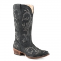 ROPER | WOMEN'S FASHION COWBOY BOOT BLACK FAUX LEATHER AND ALL OVER EMBROIDERY-BLACK | STYLISH OUTLET