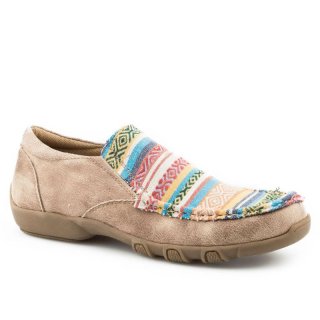 ROPER | WOMEN'S DRIVING MOCASSIN SLIP ON BEIGE BASE WITH MULTI COLORED VAMP-TAN | STYLISH OUTLET
