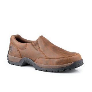 ROPER | MEN'S PERFORMANCE LITE SOLE SLIP ON BROWN DISTRESSED LEATHER WITH REMOVEABLE INSOLE AND STIRRUP SHANK-BROWN | STYLISH OUTLET