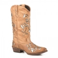 ROPER | WOMEN'S TAN OILED LEATHER WITH SILVER METALLIC UNDERLAY FASHION BOOT-TAN | STYLISH OUTLET